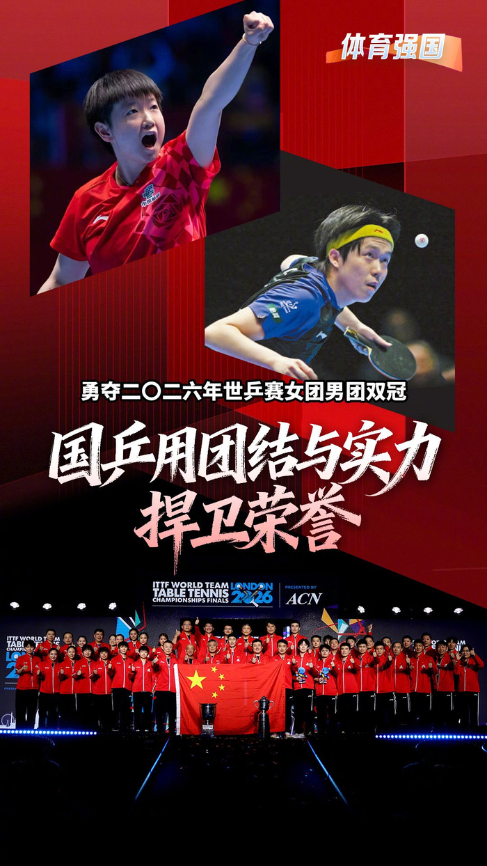 开云-国乒包揽2026世乒赛男女团冠军，孙颖莎王楚钦全胜夺最佳|中国乒乓球队|乒乓|世界乒乓球锦标赛|斯韦思林杯|考比伦杯_新浪体育_新浪新闻